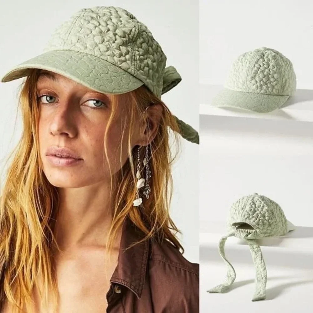 NWT Free People Bow Peep Baseball Hat Floral  Sage Green